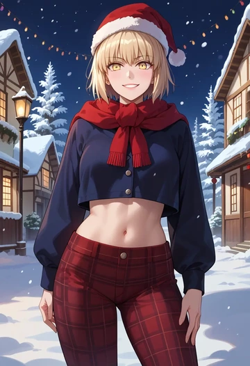 fate_(series),saber_alter,Christmas,plaid trousers  - AI generated anime art