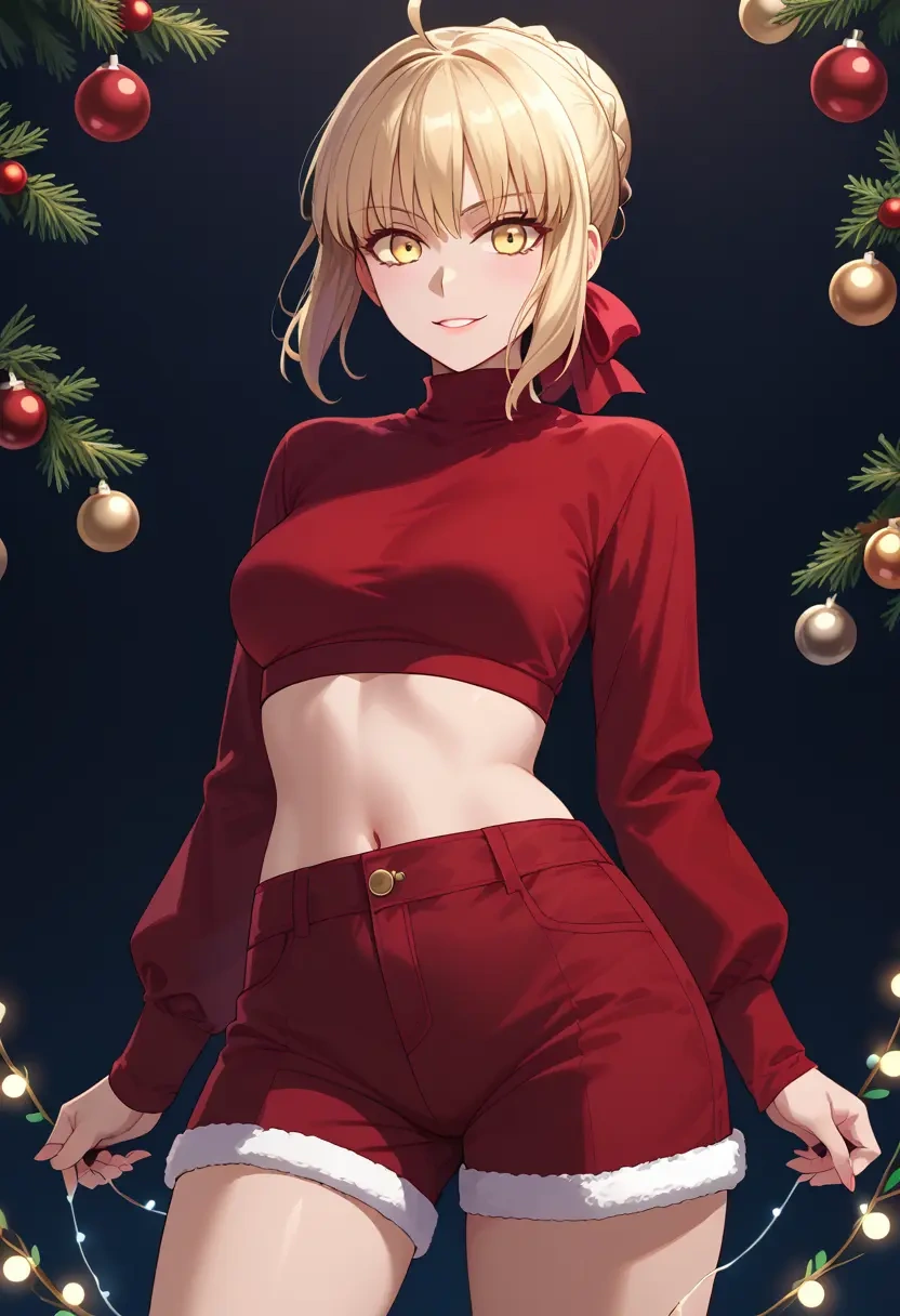 fate_(series),saber_alter,Christmas,red velvet shorts  - 