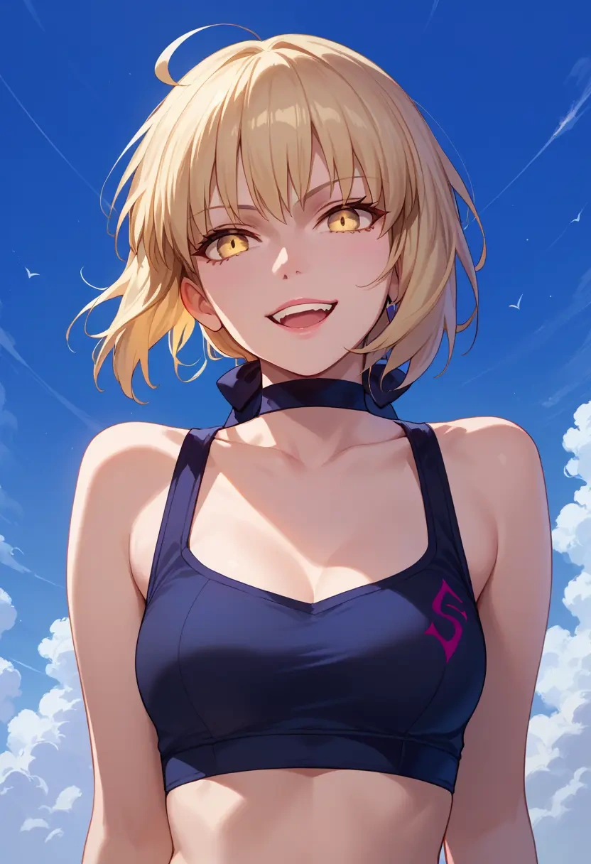 fate_(series),saber_alter,sports crop,high-waisted shorts  - 