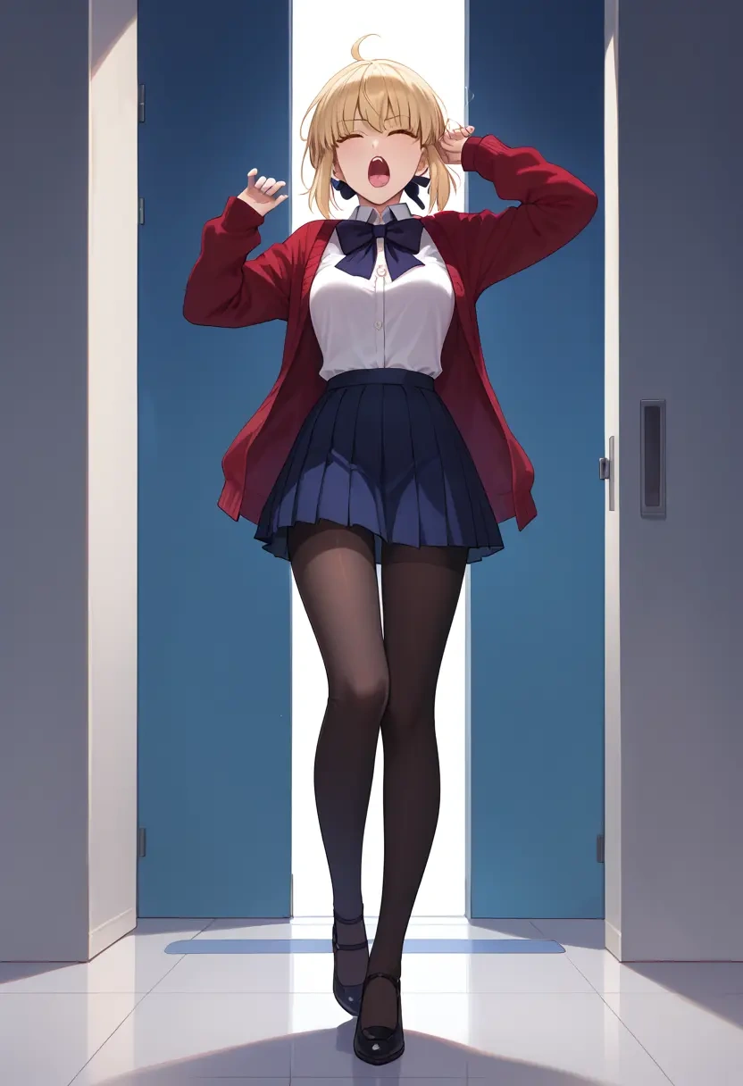 fate_(series),saber_alter,winter,student uniform,cardigan  - 