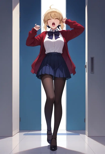 fate_(series),saber_alter,winter,student uniform,cardigan  - AI generated anime art