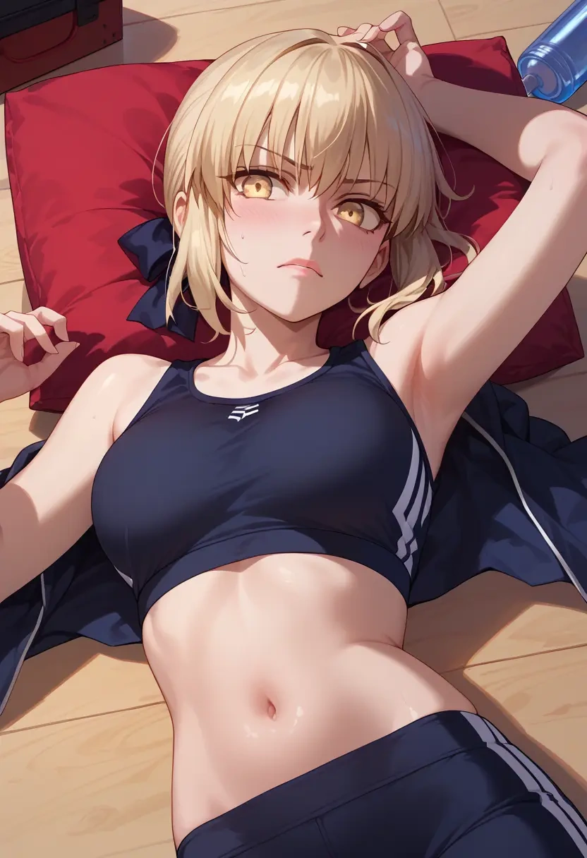 fate_(series),saber_alter,sports crop,high-waisted shorts  - 