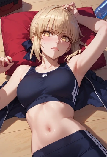 fate_(series),saber_alter,sports crop,high-waisted shorts  - AI generated anime art