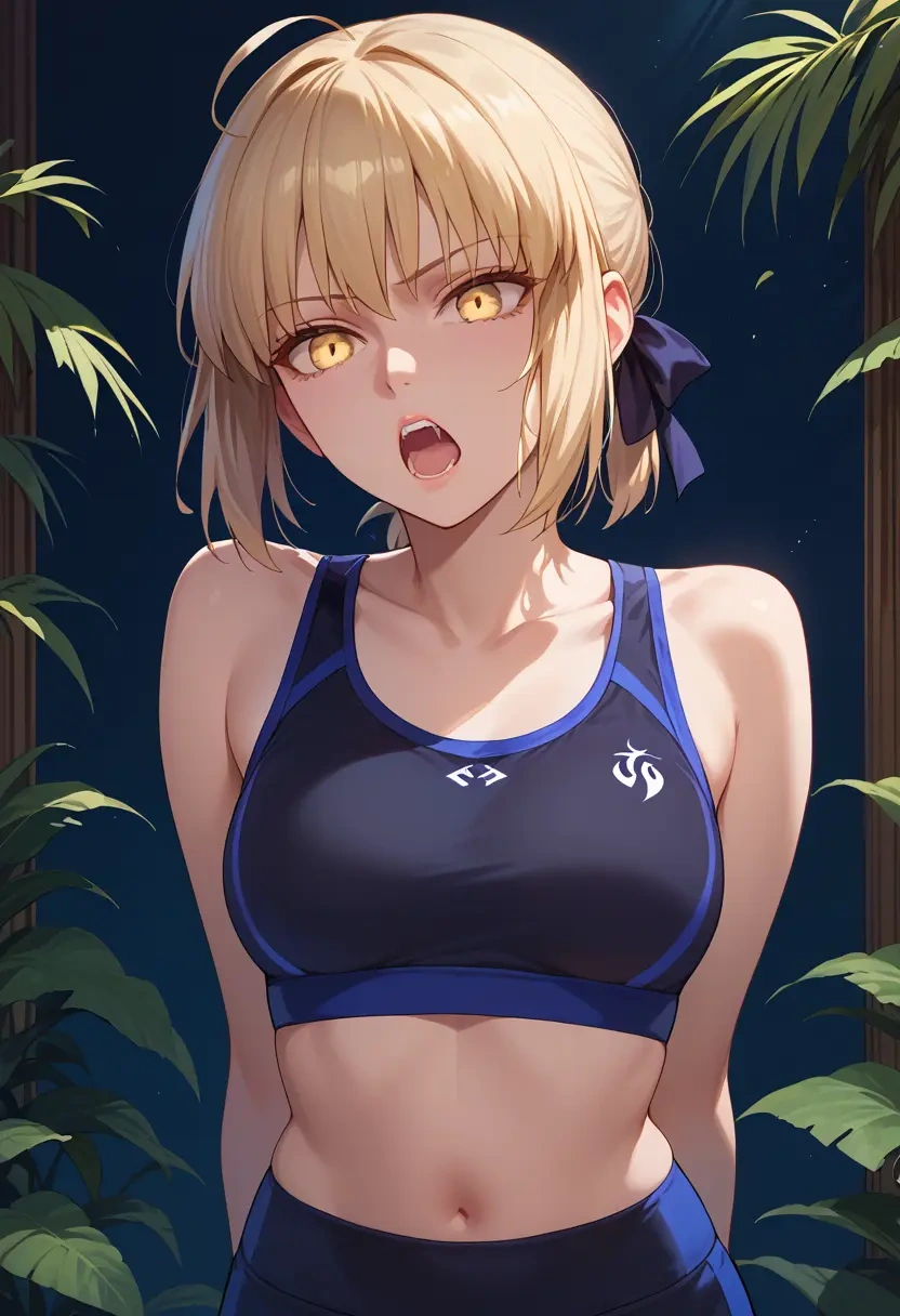 fate_(series),saber_alter,sports bra,wide-leg joggers  - 