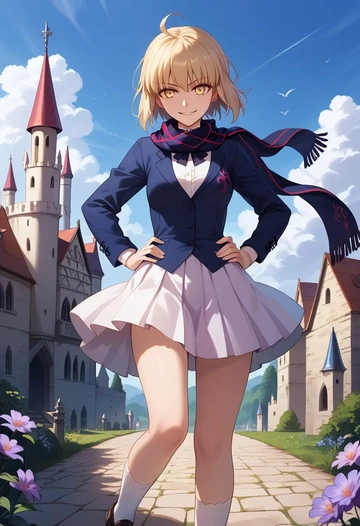 fate_(series),saber_alter,spring,student uniform,cardigan  - AI generated anime art