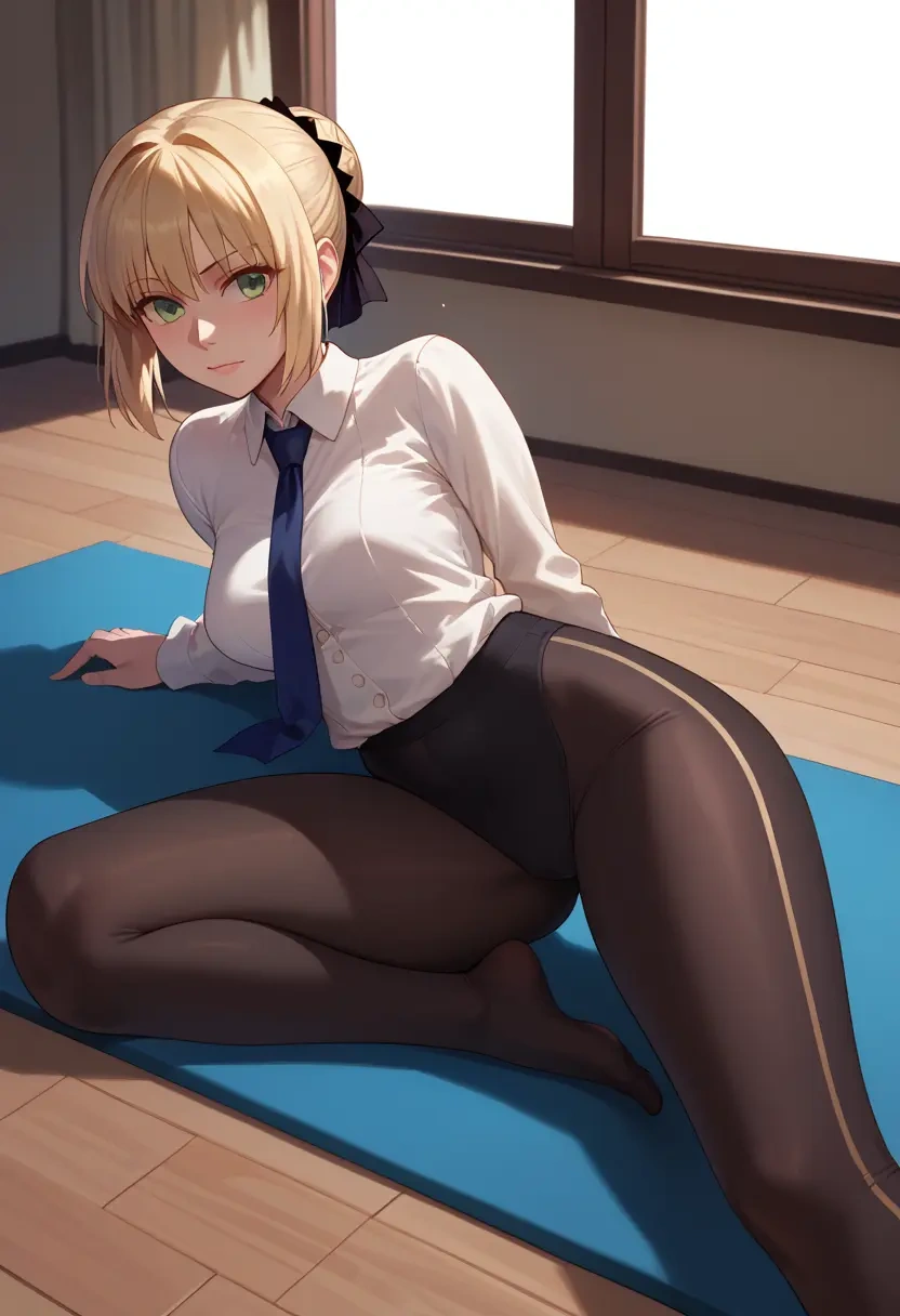 fate_(series),saber_lily,yoga,lying, spread legs,sexy,  - 