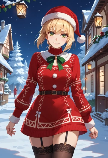 fate_(series),saber_lily,sweater,stockings,Thigh garters  - AI generated anime art