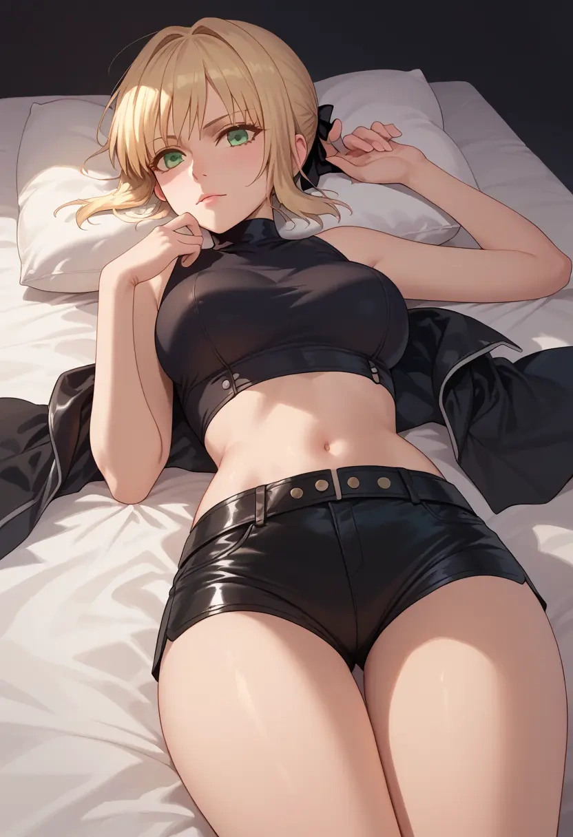 fate_(series),saber_lily,leather,shorts,crop top  - 