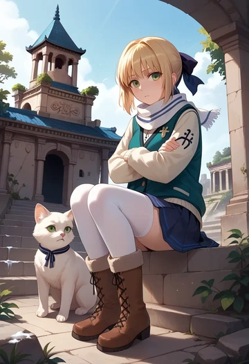 fate_(series),saber_lily,winter,student uniform,puffer jacket  - AI generated anime art