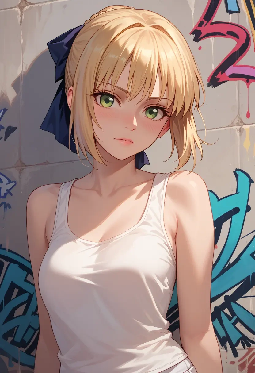 fate_(series),saber_lily,abstract graffiti tank,dolphin shorts  - 