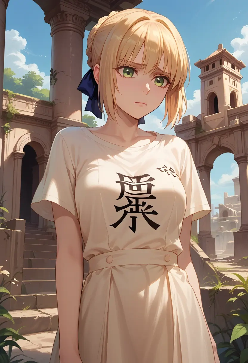 fate_(series),saber_lily,handwritten script shirt,dolphin shorts  - 