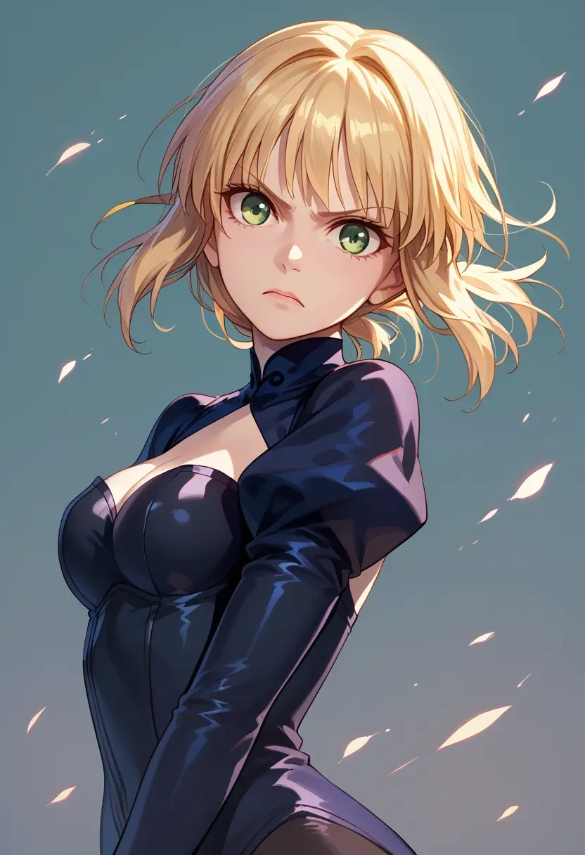 fate_(series),saber_lily,black widow bodysuit,spiderweb cape,leather gloves  - 