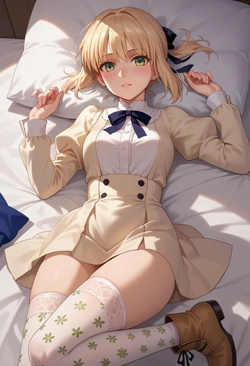 fate_(series),saber_lily,shirt dress,belted,stockings  - AI generated anime art