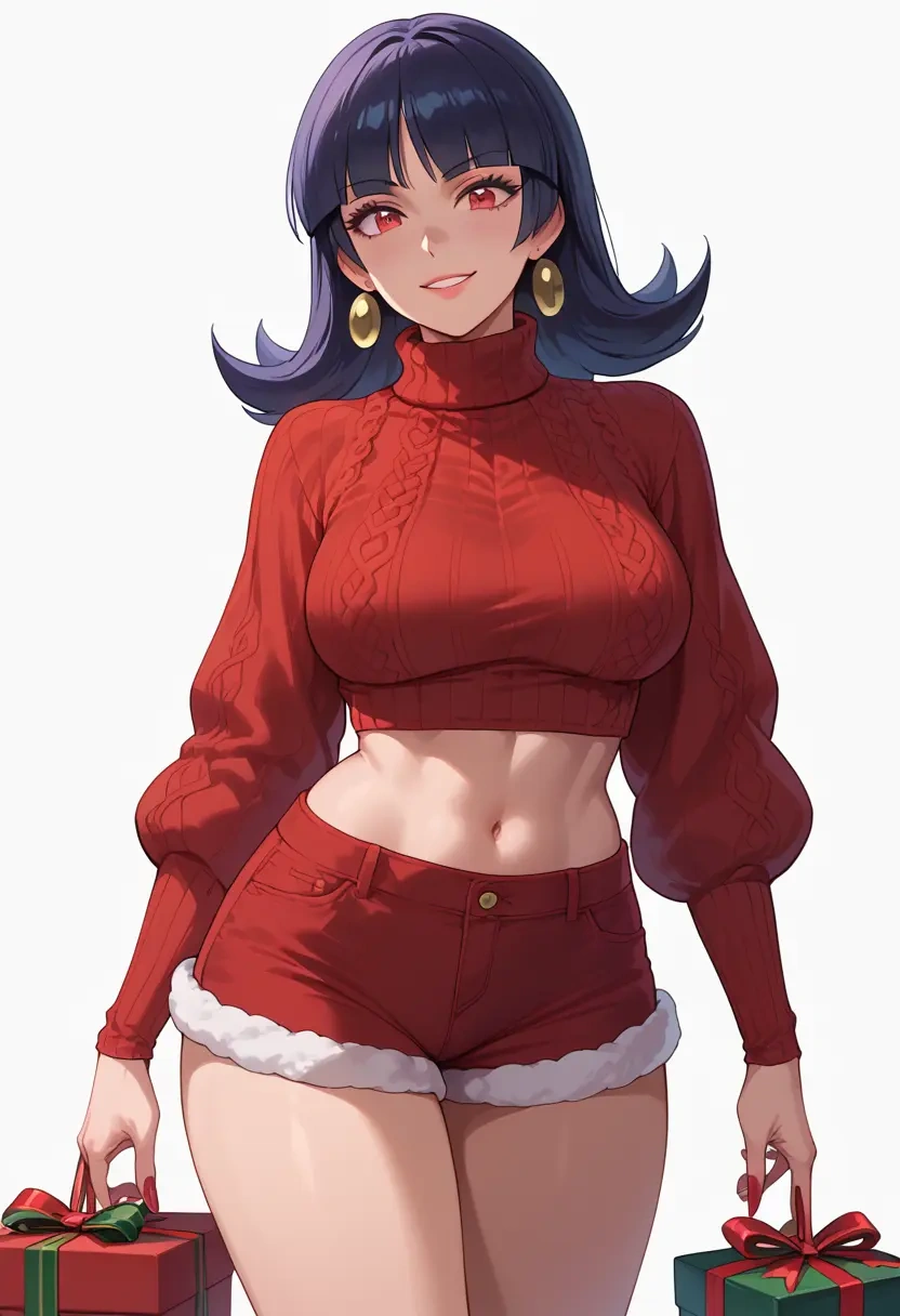 pokemon,sabrina_(pokemon),Christmas,red velvet shorts,turtleneck sweater  - 