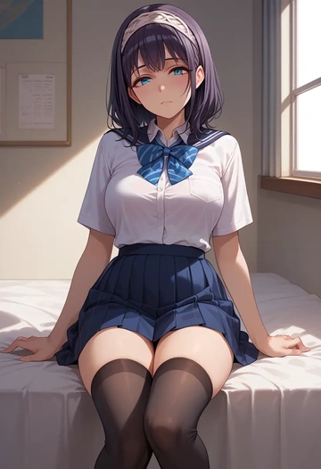 idolmaster,sagisawa_fumika,jk uniform, stockings  - AI generated anime art