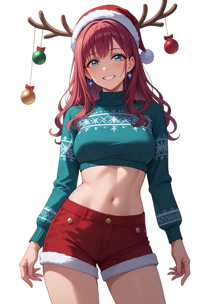 idolmaster,sagisawa_fumika,Christmas,red velvet shorts  - 