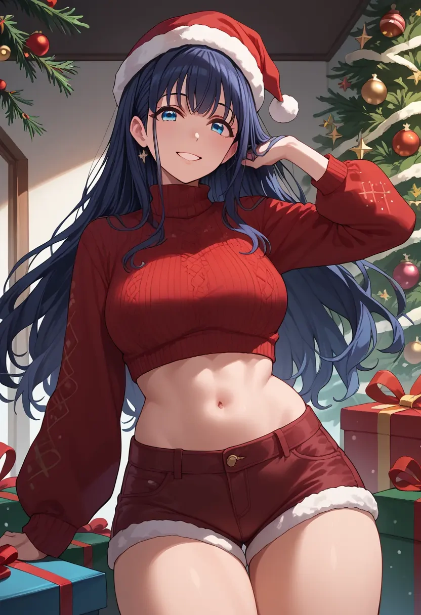 idolmaster,sagisawa_fumika,Christmas,red velvet shorts,turtleneck sweater  - 