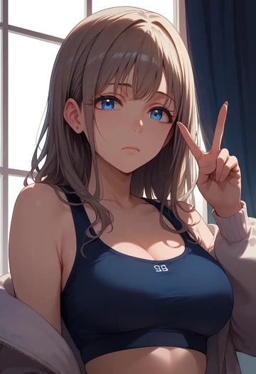 idolmaster,sagisawa_fumika,sports bra,high-waisted leggings  - AI generated anime art