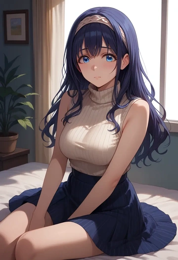 idolmaster,sagisawa_fumika,turtleneck,knit,maxi skirt  - AI generated anime art