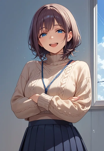 idolmaster,sagisawa_fumika,sweater,cropped,pleated midi skirt  - AI generated anime art