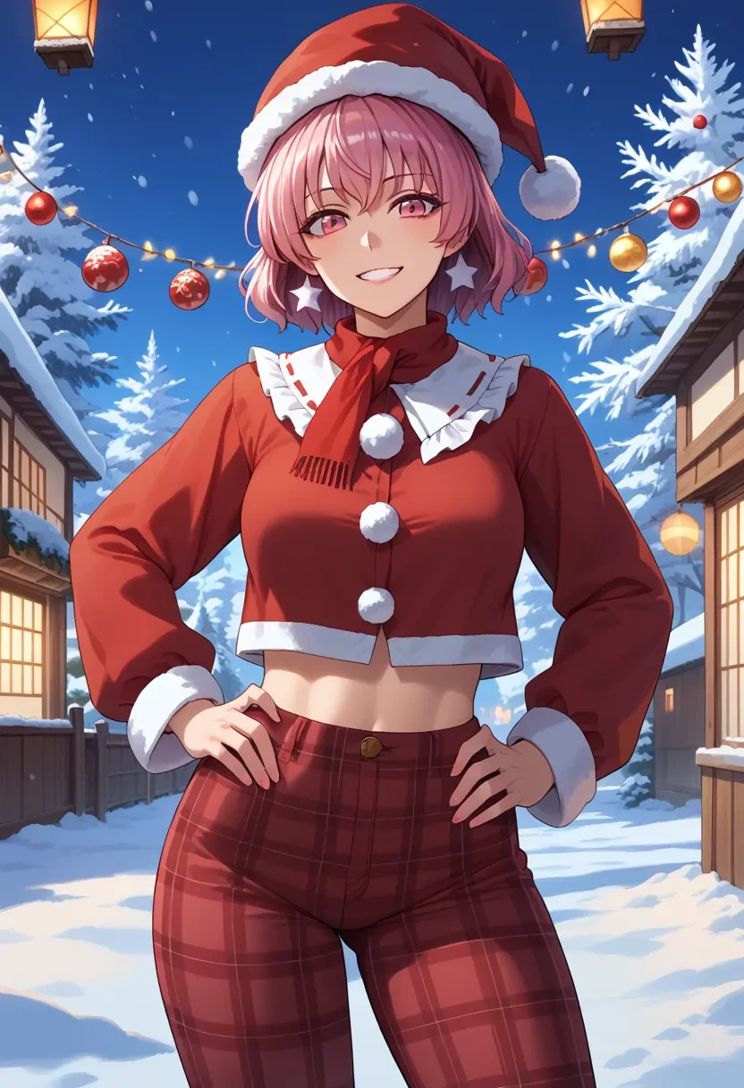 touhou,saigyouji_yuyuko,Christmas,plaid trousers  - 