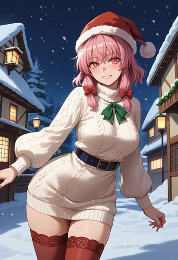 touhou,saigyouji_yuyuko,Christmas,sweater dress,stockings  - AI generated anime art