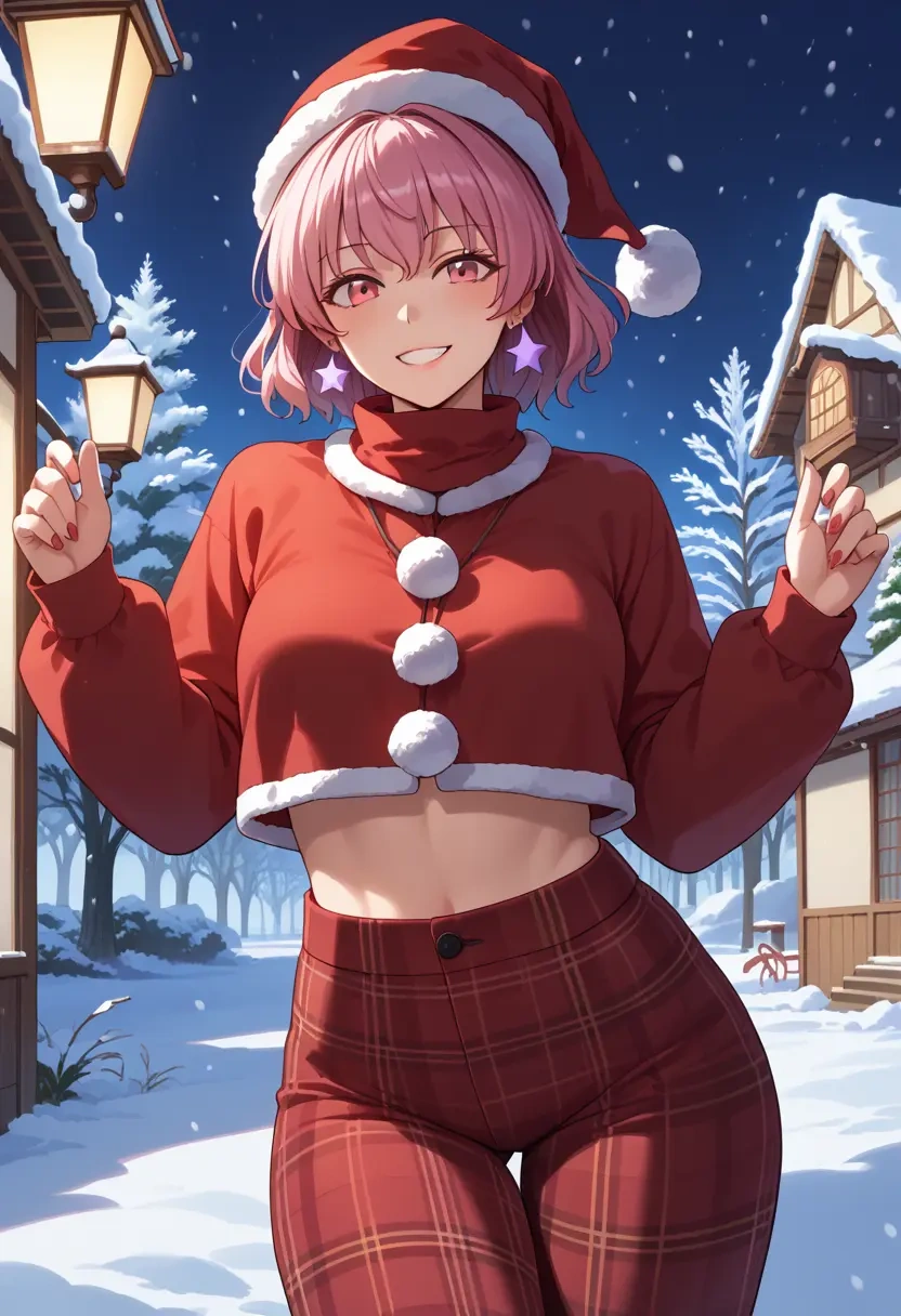 touhou,saigyouji_yuyuko,Christmas,plaid trousers  - 