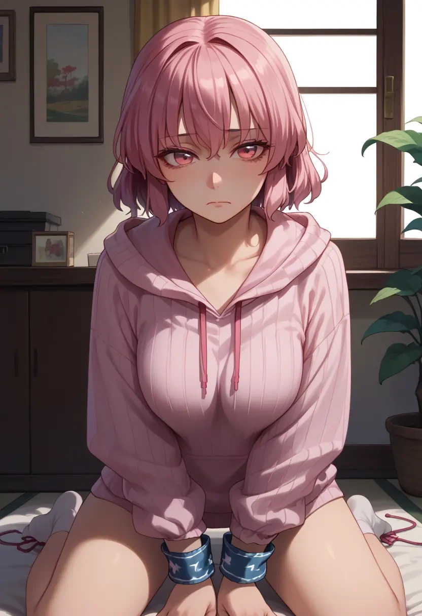 touhou,saigyouji_yuyuko,hoodie,cropped,high-waisted joggers  - 