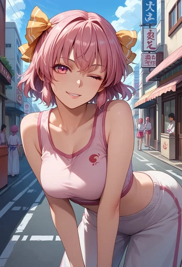 touhou,saigyouji_yuyuko,sports crop,high-waisted shorts  - AI generated anime art