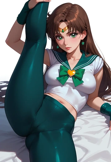 bishoujo_senshi_sailor_moon,sailor_jupiter,yoga, leggings,spread legs,one leg up,sexy  - AI generated anime art