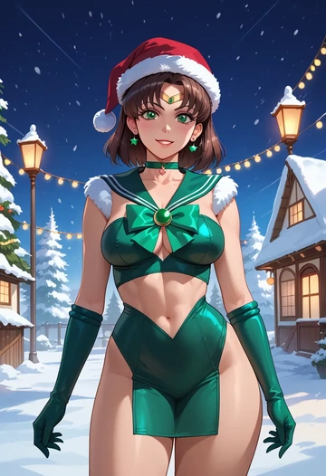 bishoujo_senshi_sailor_moon,sailor_jupiter,Christmas,dress  - AI generated anime art