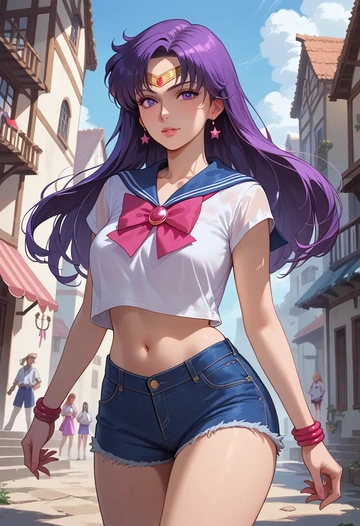 bishoujo_senshi_sailor_moon,sailor_mars,denim shorts  - AI generated anime art