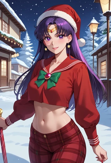 bishoujo_senshi_sailor_moon,sailor_mars,Christmas,plaid trousers  - AI generated anime art