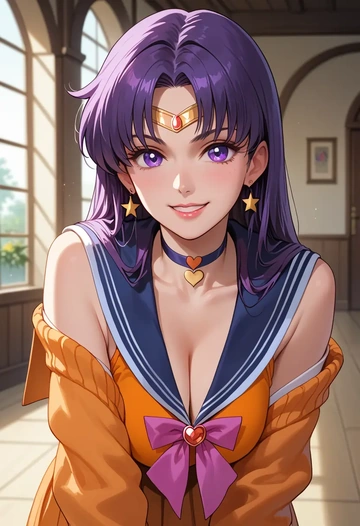 bishoujo_senshi_sailor_moon,sailor_mars,orange,sweater,choker  - AI generated anime art