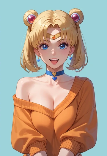 bishoujo_senshi_sailor_moon,sailor_mercury,orange,sweater,choker  - AI generated anime art