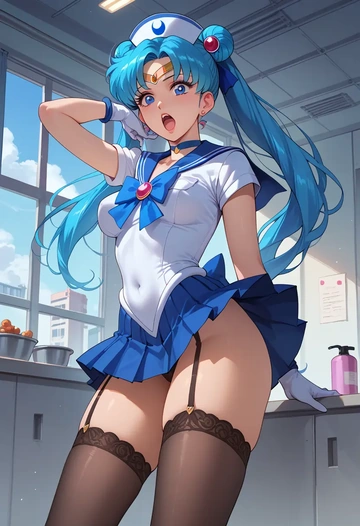 bishoujo_senshi_sailor_moon,sailor_mercury,nurse pantyhose,mini skirt, sexy  - AI generated anime art