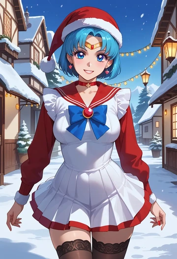 bishoujo_senshi_sailor_moon,sailor_mercury,sweater,stockings,Thigh garters  - AI generated anime art