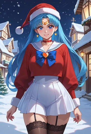 bishoujo_senshi_sailor_moon,sailor_mercury,sweater,stockings,Thigh garters  - AI generated anime art