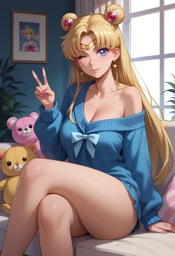 bishoujo_senshi_sailor_moon,sailor_moon,off-shoulder,sweater  - AI generated anime art