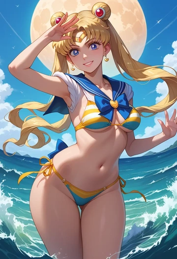 bishoujo_senshi_sailor_moon,sailor_moon,bikini,rainbow-colored,sexy  - AI generated anime art