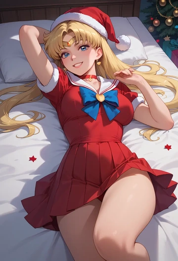 bishoujo_senshi_sailor_moon,sailor_venus,Christmas,red velvet dress  - AI generated anime art