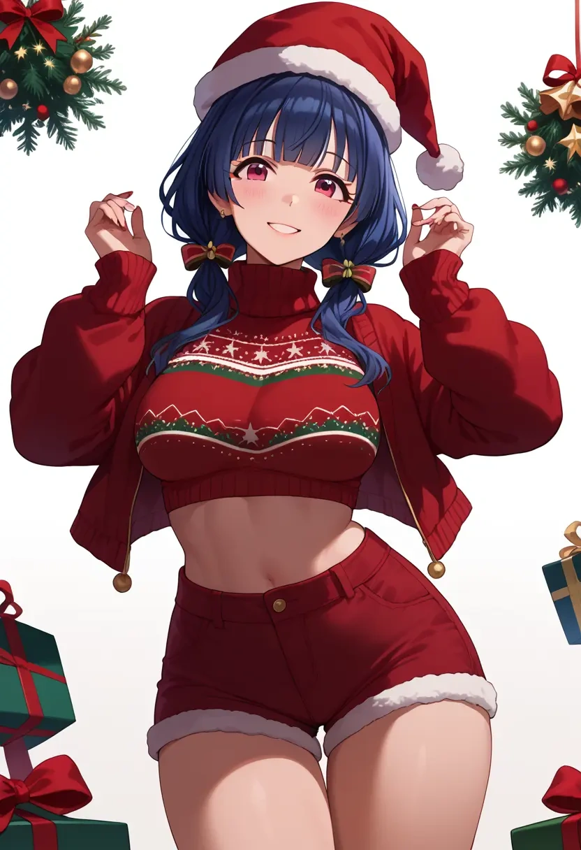 idolmaster,sajo_yukimi,Christmas,red velvet shorts,turtleneck sweater  - 