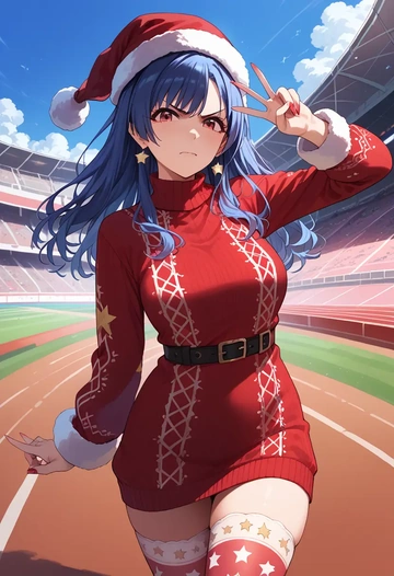 idolmaster,sajo_yukimi,Christmas,sweater dress,stockings  - AI generated anime art