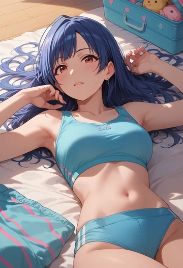 idolmaster,sajo_yukimi,sports crop,high-waisted shorts  - AI generated anime art