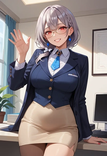 hololive,sakamata_chloe_(1st_costume),OL, glasses,  - AI generated anime art