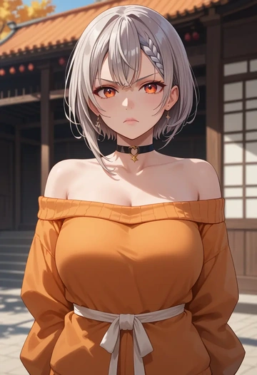 hololive,sakamata_chloe_(1st_costume),orange,sweater,choker  - AI generated anime art