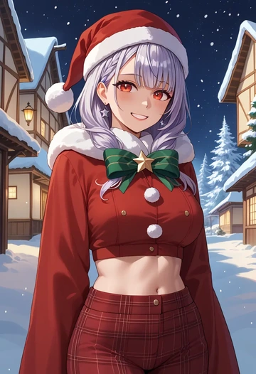 hololive,sakamata_chloe_(1st_costume),Christmas,plaid trousers  - AI generated anime art