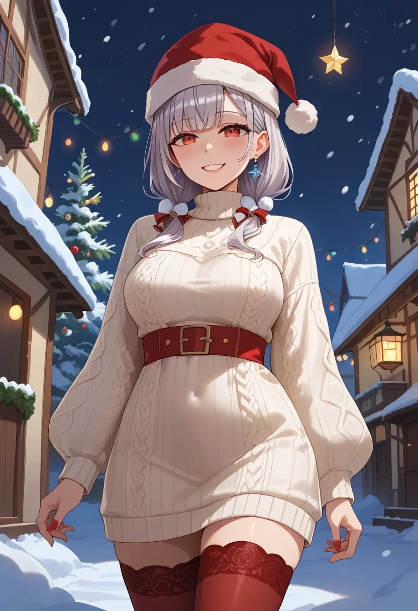 hololive,sakamata_chloe_(1st_costume),Christmas,sweater dress,stockings  - 