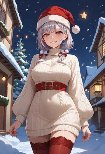 hololive,sakamata_chloe_(1st_costume),Christmas,sweater dress,stockings  - AI generated anime art