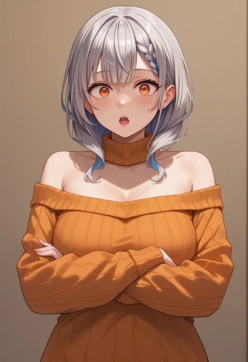 hololive,sakamata_chloe_(1st_costume),orange,sweater  - AI generated anime art